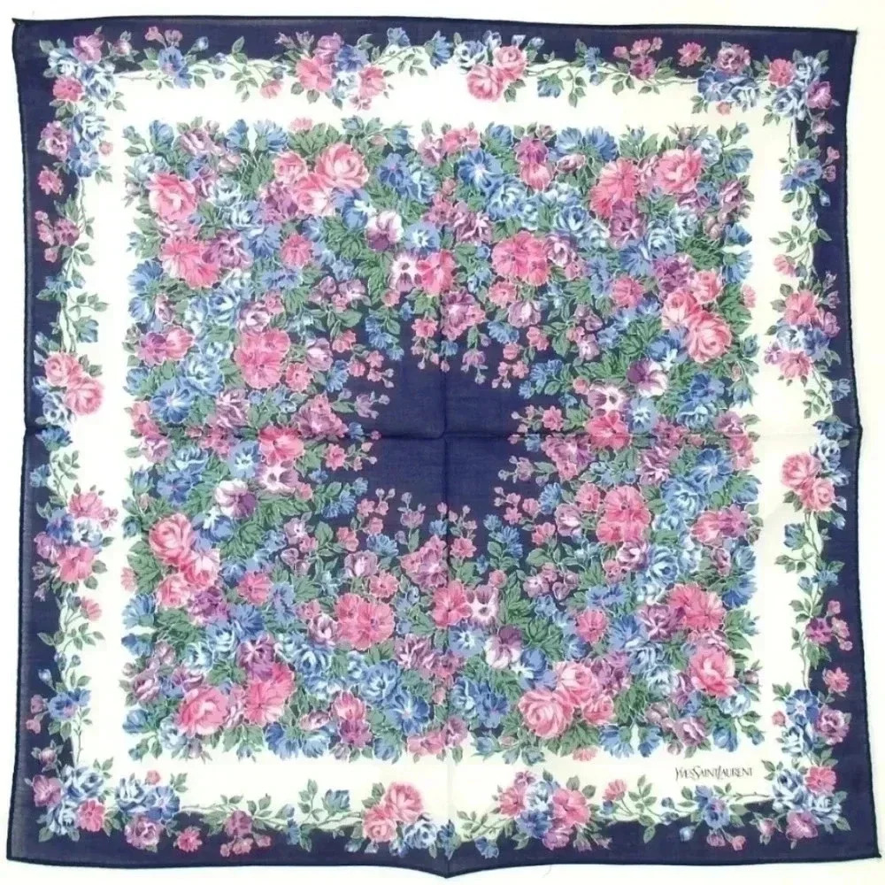 Set of 3 Yves Saint Laurent Cotton Floral Scarves 18.5" x 18.5" - Picture 4 of 9